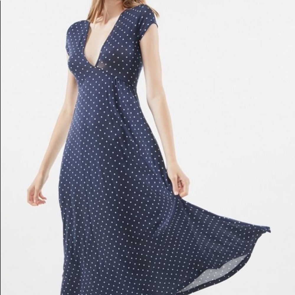 Urban Outfitters- Dallas Plunging V Neck- Polka Dot-Midi Dress